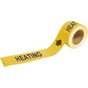 "Heating" Pipe Markers - Plastic, Black on Yellow, 1-1/2" - 2", 1", 8", 1/2", English, Self-Adhesive