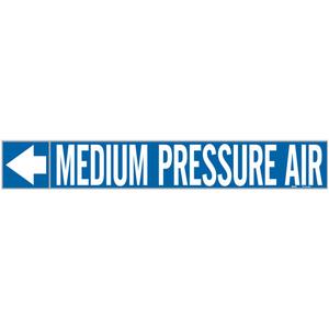 "Medium Pressure Air" Pipe Markers - Plastic, White on Blue, 1-1/2" - 2", 1", 8", 1/2", English, Self-Adhesive