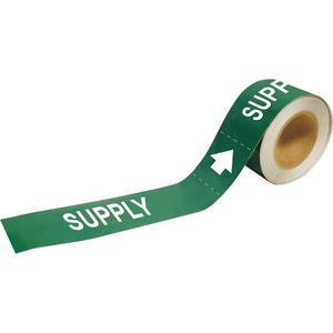 "Supply" Pipe Markers - Plastic, White on Green, 1-1/2" - 2", 1", 8", 1/2", English, Self-Adhesive