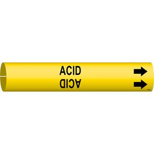 "Acid" Pipe Marker - Plastic, Black on Yellow, 4" - 6", 2-13/16", 2-13/16", 1-1/4", English, Snap-On