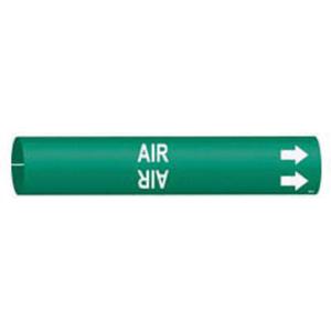 "Air" Pipe Marker - Plastic, White on Green, 1-1/2" - 2-3/8", 7/8", 7/8", 3/4", English, Snap-On