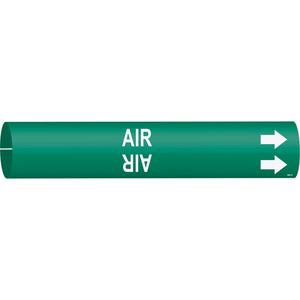 "Air" Pipe Marker - Plastic, White on Green, 4" - 6", 2-13/16", 2-13/16", 1-1/4", English, Snap-On