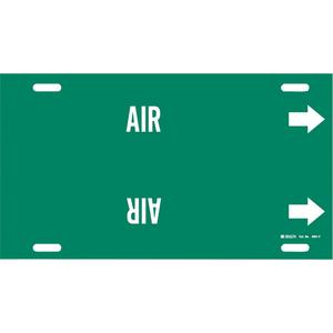"Air" Pipe Marker - Plastic, White on Green, 6" - 7-7/8", 8", 16", 1-1/4", English, Strap-On