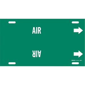 "Air" Pipe Marker - Plastic, White on Green, 8" - 9-7/8", 10", 24", 2-1/2", English, Strap-On