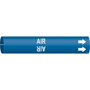 "Air" Pipe Marker - Plastic, White on Blue, 1-1/2" - 2-3/8", 7/8", 7/8", 3/4", English, Snap-On