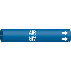 "Air" Pipe Marker - Plastic, White on Blue, 2-1/2" - 3-7/8", 2", 2", 1-1/4", English, Snap-On