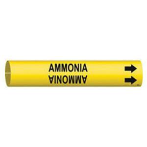 "Ammonia" Pipe Marker - Plastic, Black on Yellow, 3/4" - 1-3/8", 13/16", 13/16", 1/2", English, Snap-On