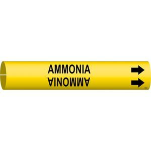 "Ammonia" Pipe Marker - Plastic, Black on Yellow, 1-1/2" - 2-3/8", 7/8", 7/8", 3/4", English, Snap-On