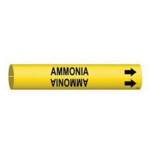 "Ammonia" Pipe Marker - Plastic, Black on Yellow, 2-1/2" - 3-7/8", 2", 2", 1-1/4", English, Snap-On