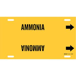 "Ammonia" Pipe Marker - Plastic, Black on Yellow, 6" - 7-7/8", 8", 16", 1-1/4", English, Strap-On