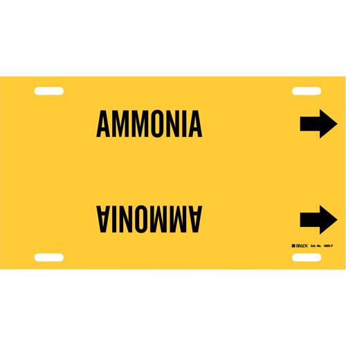 "Ammonia" Pipe Marker - Plastic, Black on Yellow, 6" - 7-7/8", 8", 16", 1-1/4", English, Strap-On