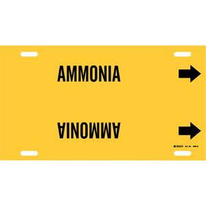 "Ammonia" Pipe Marker - Plastic, Black on Yellow, 8" - 9-7/8", 10", 24", 2-1/2", English, Strap-On