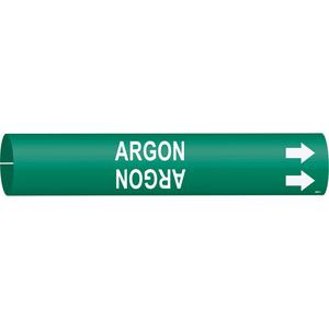 "Argon" Pipe Marker - Plastic, White on Green, 2-1/2" - 3-7/8", 2", 2", 1-1/4", English, Snap-On