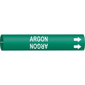 "Argon" Pipe Marker - Plastic, White on Green, 4" - 6", 2-13/16", 2-13/16", 1-1/4", English, Snap-On