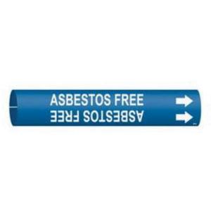 "Asbestos Free" Pipe Marker - Plastic, White on Blue, 1-1/2" - 2-3/8", 7/8", 7/8", 3/4", English, Snap-On