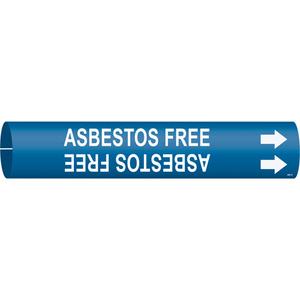 "Asbestos Free" Pipe Marker - Plastic, White on Blue, 4" - 6", 2-13/16", 2-13/16", 1-1/4", English, Snap-On