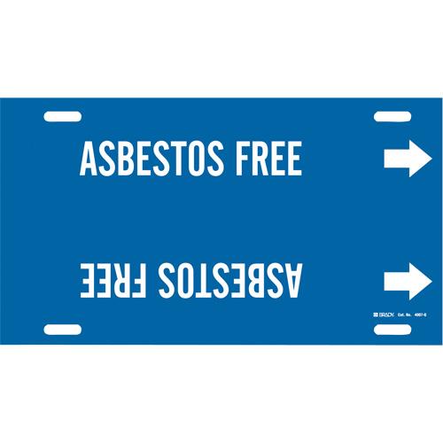 "Asbestos Free" Pipe Marker - Plastic, White on Blue, 8" - 9-7/8", 10", 24", 2-1/2", English, Strap-On