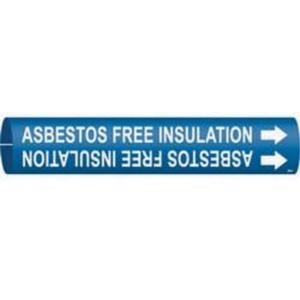 "Asbestos Free Insulation" Pipe Marker - Plastic, White on Blue, 2-1/2" - 3-7/8", 2", 2", 1-1/4", English, Snap-On