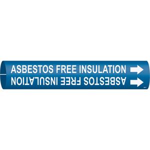 "Asbestos Free Insulation" Pipe Marker - Plastic, White on Blue, 4" - 6", 2-13/16", 2-13/16", 1-1/4", English, Snap-On