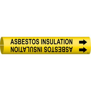 "Asbestos Insulation" Pipe Marker - Plastic, Black on Yellow, 4" - 6", 2-13/16", 2-13/16", 1-1/4", English, Snap-On