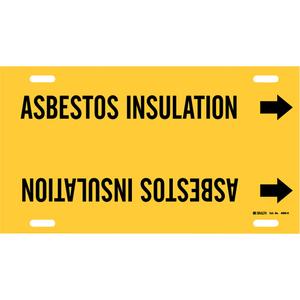 "Asbestos Insulation" Pipe Marker - Plastic, Black on Yellow, 10" - 15", 10", 32", 3-1/2", English, Strap-On