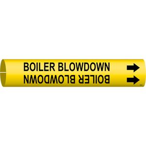 "Boiler Blowdown" Pipe Marker - Plastic, Black on Yellow, 3/4" - 1-3/8", 13/16", 13/16", 1/2", English, Snap-On