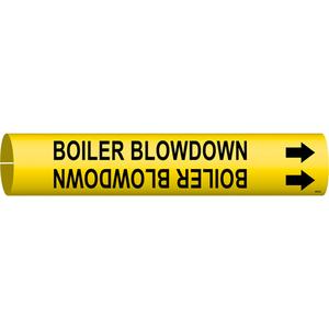 "Boiler Blowdown" Pipe Marker - Plastic, Black on Yellow, 1-1/2" - 2-3/8", 7/8", 7/8", 3/4", English, Snap-On