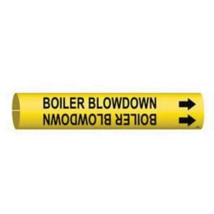 "Boiler Blowdown" Pipe Marker - Plastic, Black on Yellow, 2-1/2" - 3-7/8", 2", 2", 1-1/4", English, Snap-On