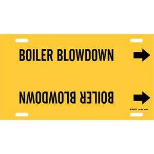 "Boiler Blowdown" Pipe Marker - Plastic, Black on Yellow, 6" - 7-7/8", 8", 16", 1-1/4", English, Strap-On