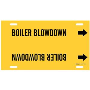 "Boiler Blowdown" Pipe Marker - Plastic, Black on Yellow, 8" - 9-7/8", 10", 24", 2-1/2", English, Strap-On