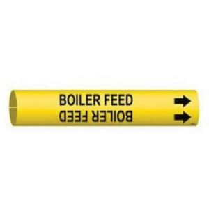 "Boiler Feed" Pipe Marker - Plastic, Black on Yellow, 1-1/2" - 2-3/8", 7/8", 7/8", 3/4", English, Snap-On