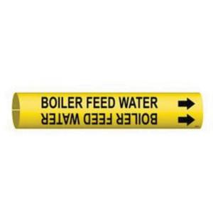 "Boiler Feed Water" Pipe Marker - Plastic, Black on Yellow, 3/4" - 1-3/8", 13/16", 13/16", 1/2", English, Snap-On