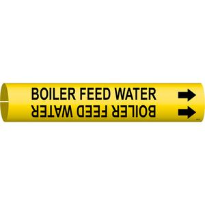 "Boiler Feed Water" Pipe Marker - Plastic, Black on Yellow, 1-1/2" - 2-3/8", 7/8", 7/8", 3/4", English, Snap-On