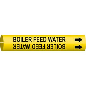 "Boiler Feed Water" Pipe Marker - Plastic, Black on Yellow, 4" - 6", 2-13/16", 2-13/16", 1-1/4", English, Snap-On