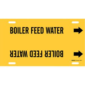 "Boiler Feed Water" Pipe Marker - Plastic, Black on Yellow, 6" - 7-7/8", 8", 16", 1-1/4", English, Strap-On