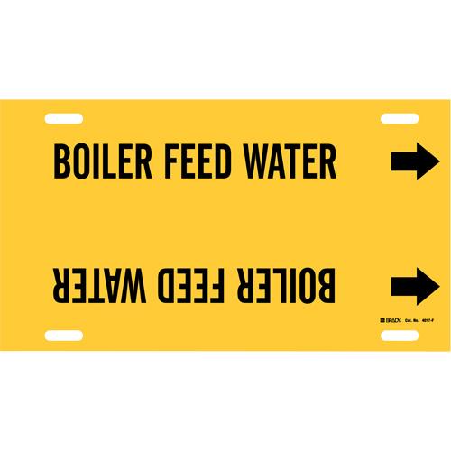 "Boiler Feed Water" Pipe Marker - Plastic, Black on Yellow, 6" - 7-7/8", 8", 16", 1-1/4", English, Strap-On