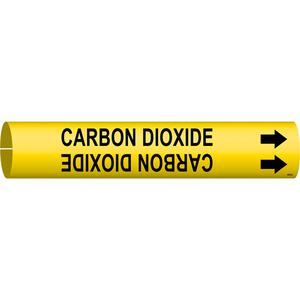 "Carbon Dioxide" Pipe Marker - Plastic, Black on Yellow, 1-1/2" - 2-3/8", 7/8", 7/8", 3/4", English, Snap-On