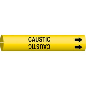 "Caustic" Pipe Marker - Plastic, Black on Yellow, 1-1/2" - 2-3/8", 7/8", 7/8", 3/4", English, Snap-On