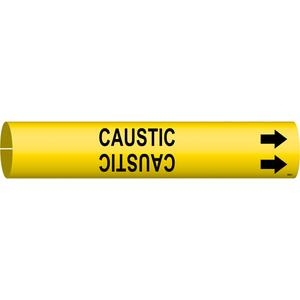 "Caustic" Pipe Marker - Plastic, Black on Yellow, 2-1/2" - 3-7/8", 2", 2", 1-1/4", English, Snap-On