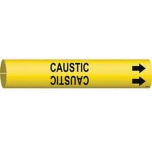 "Caustic" Pipe Marker - Plastic, Black on Yellow, 4" - 6", 2-13/16", 2-13/16", 1-1/4", English, Snap-On