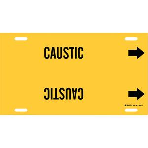 "Caustic" Pipe Marker - Plastic, Black on Yellow, 8" - 9-7/8", 10", 24", 2-1/2", English, Strap-On