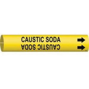 "Caustic Soda" Pipe Marker - Plastic, Black on Yellow, 3/4" - 1-3/8", 13/16", 13/16", 1/2", English, Snap-On