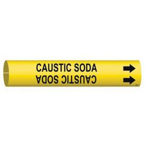 "Caustic Soda" Pipe Marker - Plastic, Black on Yellow, 2-1/2" - 3-7/8", 2", 2", 1-1/4", English, Snap-On