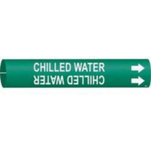 "Chilled Water" Pipe Marker - Plastic, White on Green, 3/4" - 1-3/8", 13/16", 13/16", 1/2", English, Snap-On