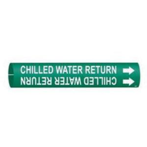 "Chilled Water Return" Pipe Marker - Plastic, White on Green, 1-1/2" - 2-3/8", 7/8", 7/8", 3/4", English, Snap-On