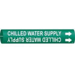 "Chilled Water Supply" Pipe Marker - Plastic, White on Green, 3/4" - 1-3/8", 13/16", 13/16", 1/2", English, Snap-On