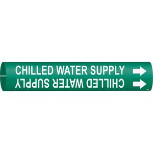 "Chilled Water Supply" Pipe Marker - Plastic, White on Green, 4" - 6", 2-13/16", 2-13/16", 1-1/4", English, Snap-On
