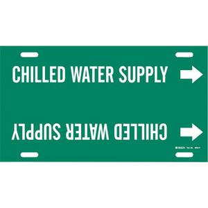 "Chilled Water Supply" Pipe Marker - Plastic, White on Green, 6" - 7-7/8", 8", 16", 1-1/4", English, Strap-On