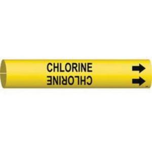"Chlorine" Pipe Marker - Plastic, Black on Yellow, 3/4" - 1-3/8", 13/16", 13/16", 1/2", English, Snap-On