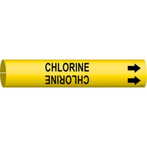 "Chlorine" Pipe Marker - Plastic, Black on Yellow, 1-1/2" - 2-3/8", 7/8", 7/8", 3/4", English, Snap-On